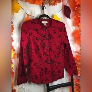 Notations | Women’s Petite Red/Black Floral Print Jacket